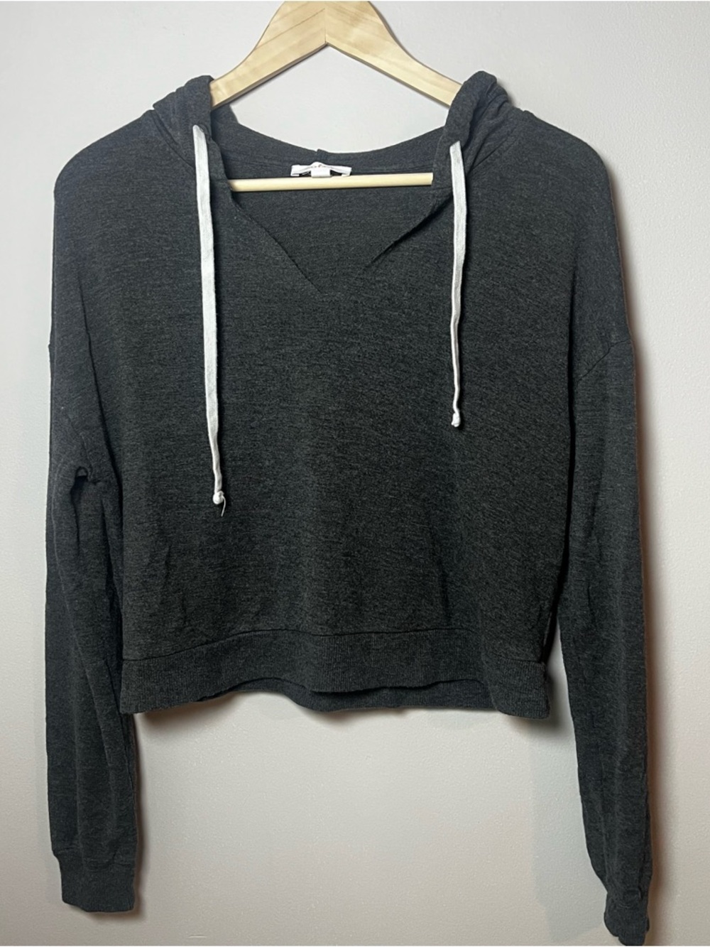 Colsie Cropped Lounge Hoodie Women’s L Charcoal Gray Lightweight Athleisure Top